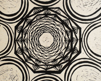 Linocut print of hazarashen ceiling of traditional Armenian houses.