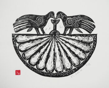 Linocut print of the sundial of Tanahat monastery in Armenia