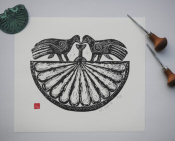 Tanahat monastery sundial linocut print.